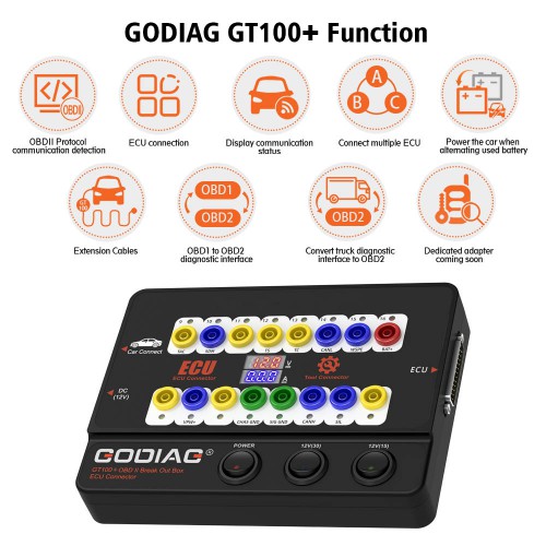 GODIAG GT100+ GT100 PRO ECU Connector OBD2 Breakout Box with Electronic Current Display and CANBUS Protocols